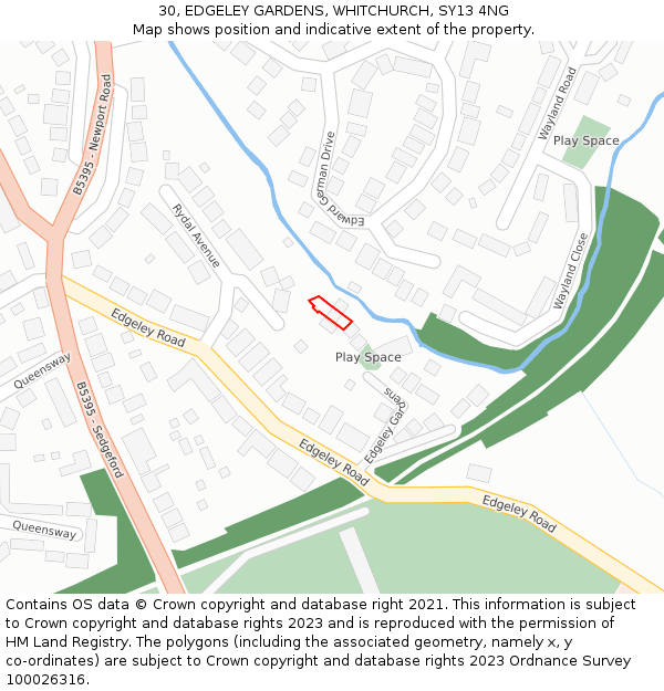 30, EDGELEY GARDENS, WHITCHURCH, SY13 4NG: Location map and indicative extent of plot