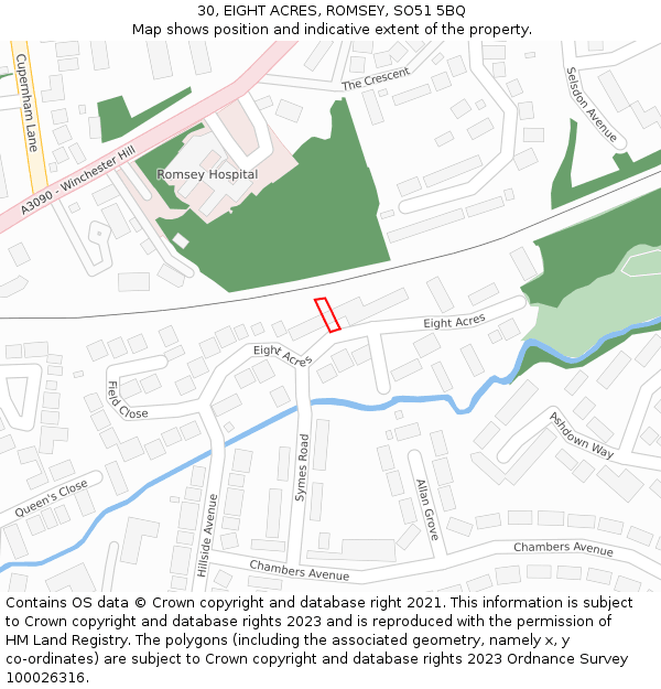 30, EIGHT ACRES, ROMSEY, SO51 5BQ: Location map and indicative extent of plot