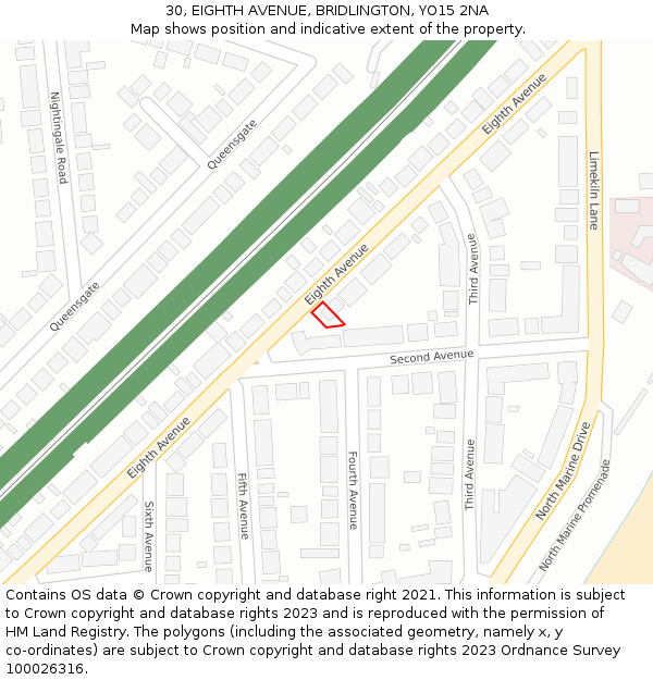 30, EIGHTH AVENUE, BRIDLINGTON, YO15 2NA: Location map and indicative extent of plot