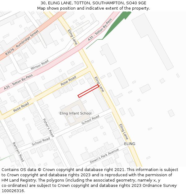 30, ELING LANE, TOTTON, SOUTHAMPTON, SO40 9GE: Location map and indicative extent of plot