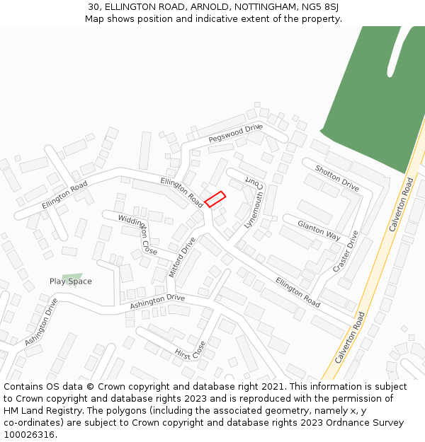 30, ELLINGTON ROAD, ARNOLD, NOTTINGHAM, NG5 8SJ: Location map and indicative extent of plot