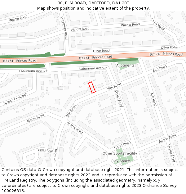 30, ELM ROAD, DARTFORD, DA1 2RT: Location map and indicative extent of plot