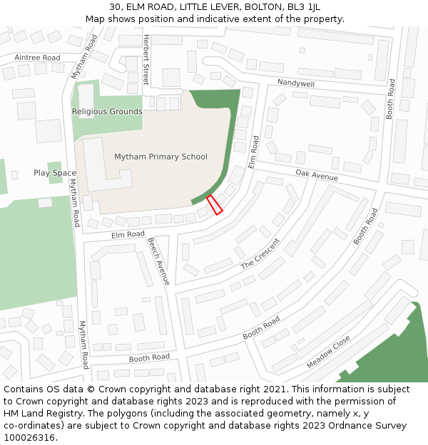 30, ELM ROAD, LITTLE LEVER, BOLTON, BL3 1JL: Location map and indicative extent of plot