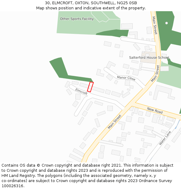 30, ELMCROFT, OXTON, SOUTHWELL, NG25 0SB: Location map and indicative extent of plot