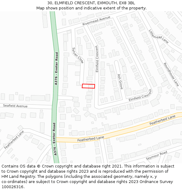 30, ELMFIELD CRESCENT, EXMOUTH, EX8 3BL: Location map and indicative extent of plot