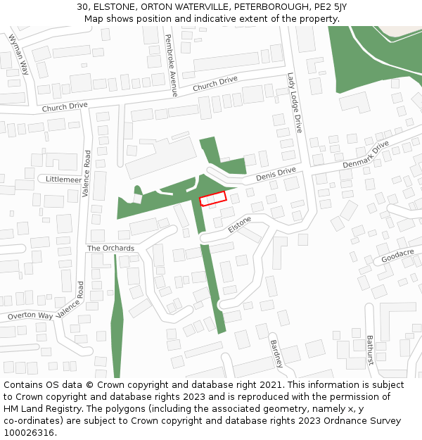 30, ELSTONE, ORTON WATERVILLE, PETERBOROUGH, PE2 5JY: Location map and indicative extent of plot