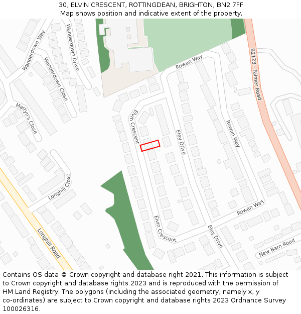 30, ELVIN CRESCENT, ROTTINGDEAN, BRIGHTON, BN2 7FF: Location map and indicative extent of plot