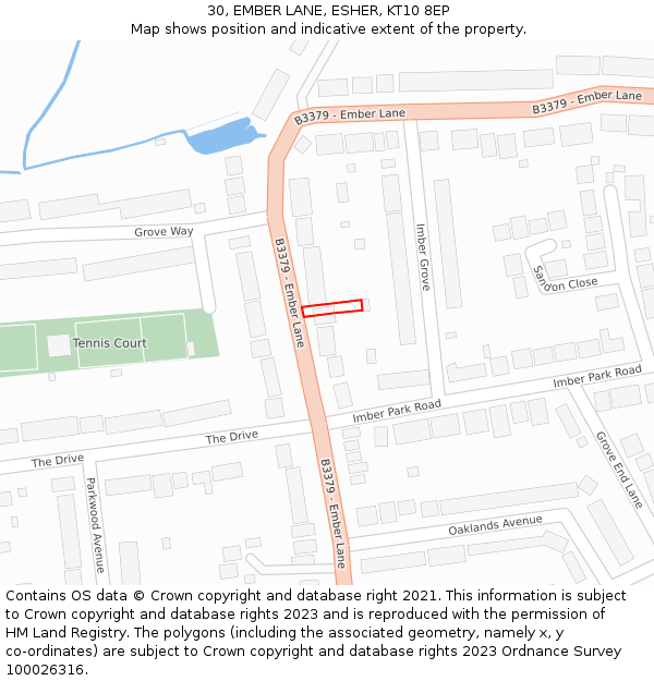 30, EMBER LANE, ESHER, KT10 8EP: Location map and indicative extent of plot