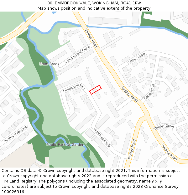 30, EMMBROOK VALE, WOKINGHAM, RG41 1PW: Location map and indicative extent of plot