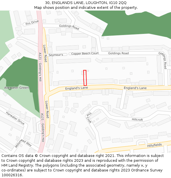 30, ENGLANDS LANE, LOUGHTON, IG10 2QQ: Location map and indicative extent of plot