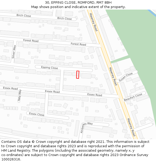 30, EPPING CLOSE, ROMFORD, RM7 8BH: Location map and indicative extent of plot