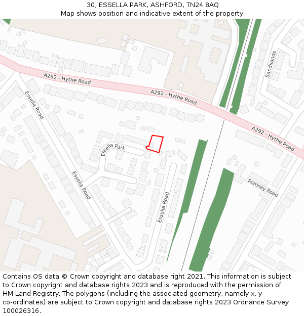 30, ESSELLA PARK, ASHFORD, TN24 8AQ: Location map and indicative extent of plot