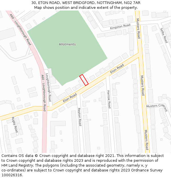 30, ETON ROAD, WEST BRIDGFORD, NOTTINGHAM, NG2 7AR: Location map and indicative extent of plot