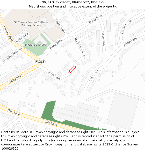 30, FAGLEY CROFT, BRADFORD, BD2 3JQ: Location map and indicative extent of plot