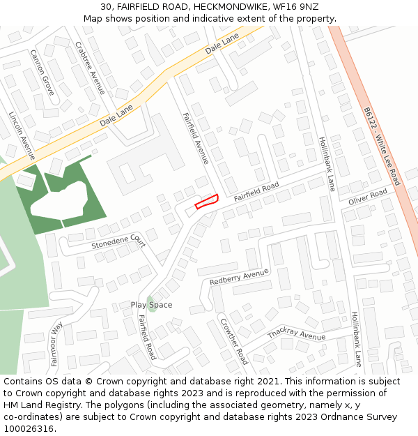 30, FAIRFIELD ROAD, HECKMONDWIKE, WF16 9NZ: Location map and indicative extent of plot