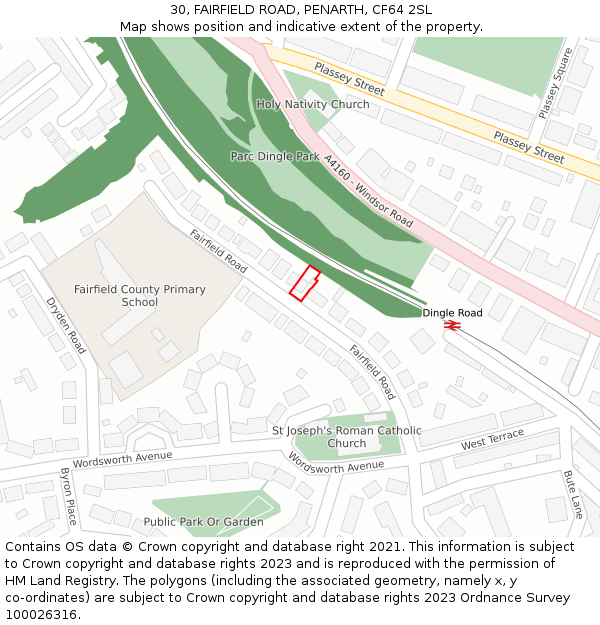 30, FAIRFIELD ROAD, PENARTH, CF64 2SL: Location map and indicative extent of plot