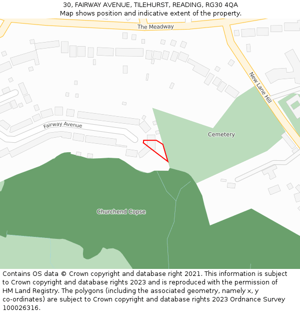 30, FAIRWAY AVENUE, TILEHURST, READING, RG30 4QA: Location map and indicative extent of plot