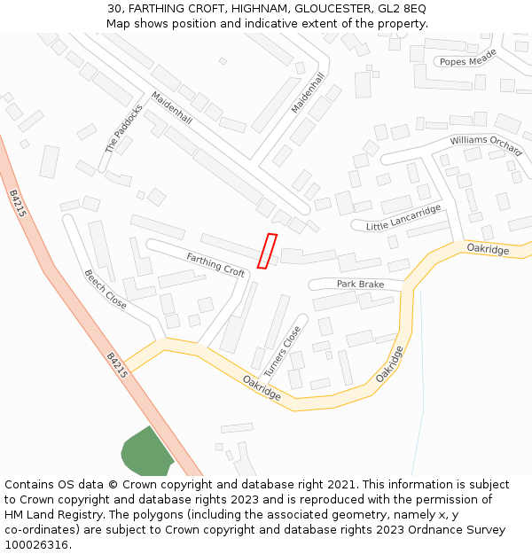 30, FARTHING CROFT, HIGHNAM, GLOUCESTER, GL2 8EQ: Location map and indicative extent of plot