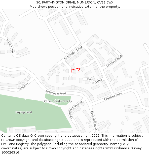 30, FARTHINGTON DRIVE, NUNEATON, CV11 6WX: Location map and indicative extent of plot