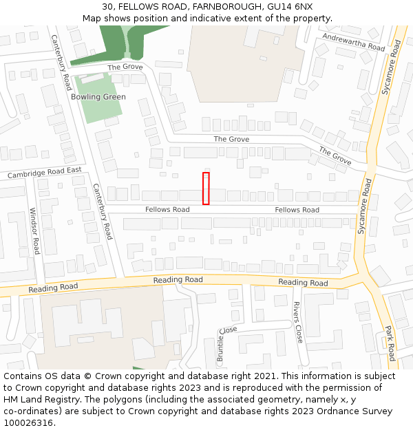 30, FELLOWS ROAD, FARNBOROUGH, GU14 6NX: Location map and indicative extent of plot