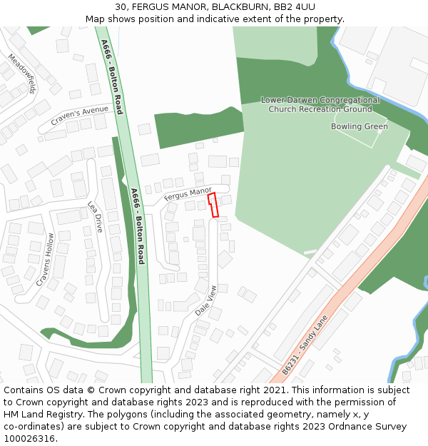 30, FERGUS MANOR, BLACKBURN, BB2 4UU: Location map and indicative extent of plot