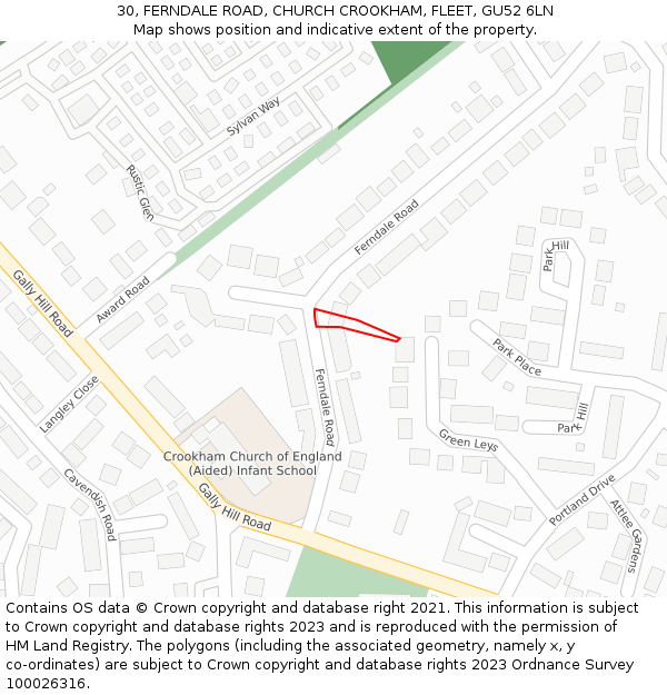 30, FERNDALE ROAD, CHURCH CROOKHAM, FLEET, GU52 6LN: Location map and indicative extent of plot