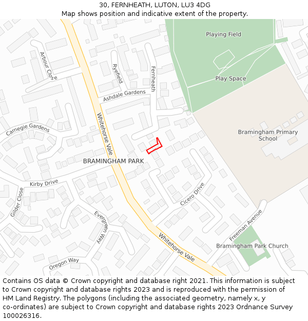 30, FERNHEATH, LUTON, LU3 4DG: Location map and indicative extent of plot
