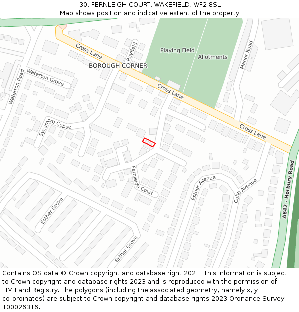 30, FERNLEIGH COURT, WAKEFIELD, WF2 8SL: Location map and indicative extent of plot