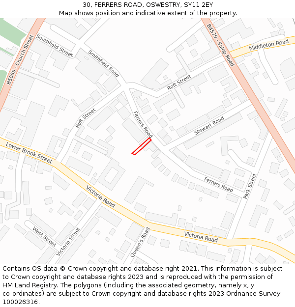 30, FERRERS ROAD, OSWESTRY, SY11 2EY: Location map and indicative extent of plot