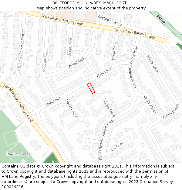 30, FFORDD ALUN, WREXHAM, LL12 7PH: Location map and indicative extent of plot