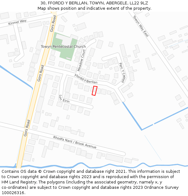 30, FFORDD Y BERLLAN, TOWYN, ABERGELE, LL22 9LZ: Location map and indicative extent of plot