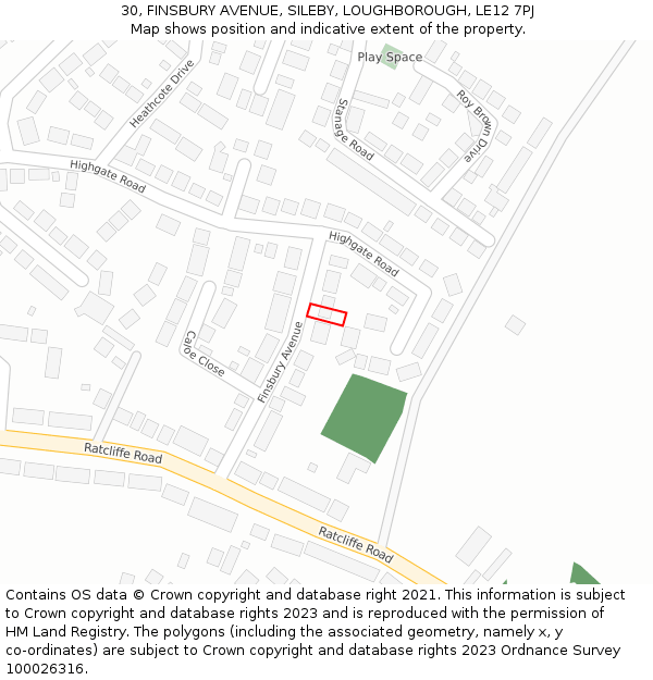 30, FINSBURY AVENUE, SILEBY, LOUGHBOROUGH, LE12 7PJ: Location map and indicative extent of plot