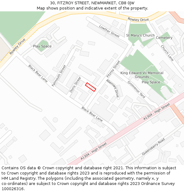 30, FITZROY STREET, NEWMARKET, CB8 0JW: Location map and indicative extent of plot