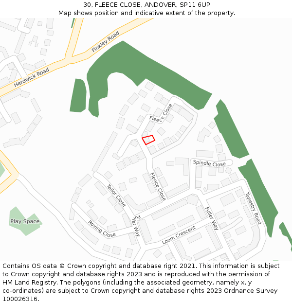 30, FLEECE CLOSE, ANDOVER, SP11 6UP: Location map and indicative extent of plot