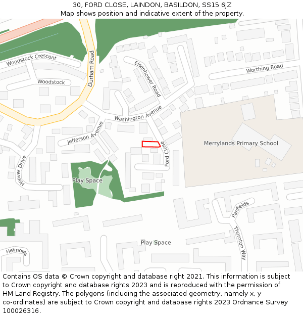 30, FORD CLOSE, LAINDON, BASILDON, SS15 6JZ: Location map and indicative extent of plot