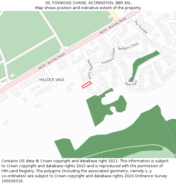 30, FOXWOOD CHASE, ACCRINGTON, BB5 6XL: Location map and indicative extent of plot