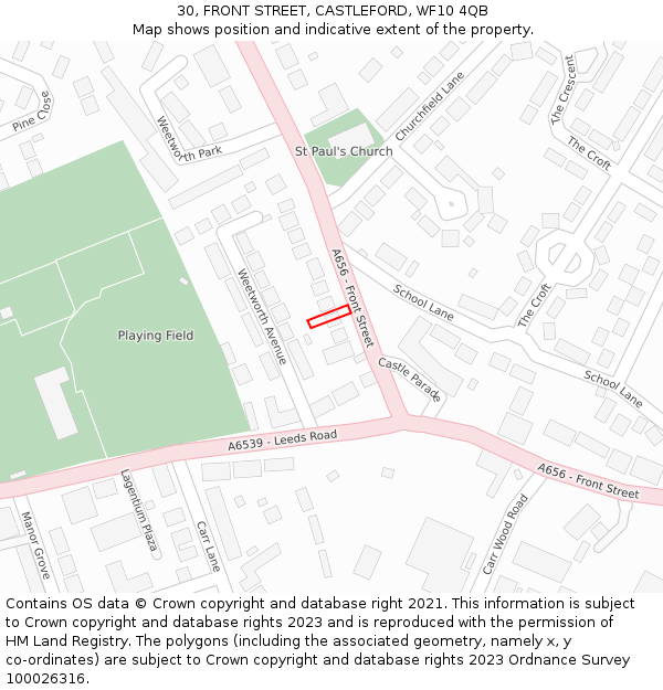 30, FRONT STREET, CASTLEFORD, WF10 4QB: Location map and indicative extent of plot