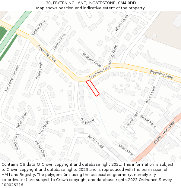 30, FRYERNING LANE, INGATESTONE, CM4 0DD: Location map and indicative extent of plot