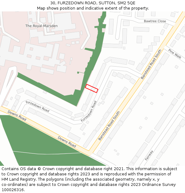 30, FURZEDOWN ROAD, SUTTON, SM2 5QE: Location map and indicative extent of plot