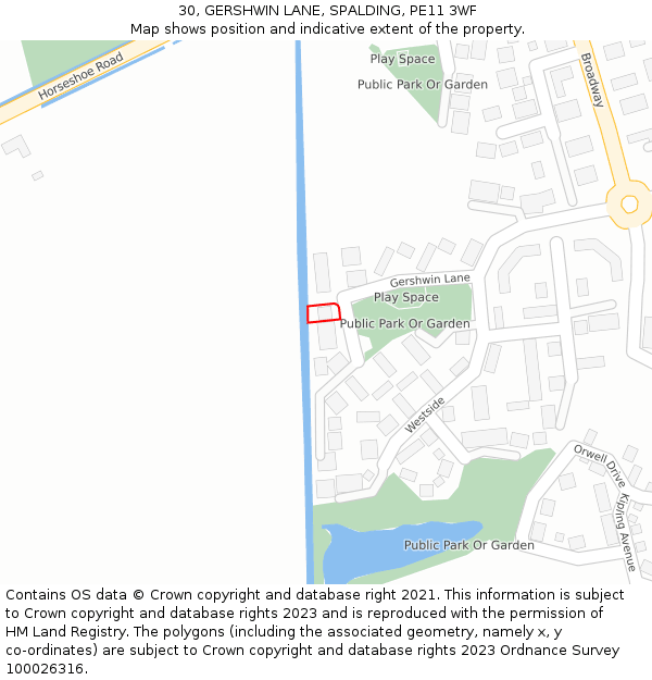 30, GERSHWIN LANE, SPALDING, PE11 3WF: Location map and indicative extent of plot