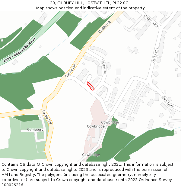 30, GILBURY HILL, LOSTWITHIEL, PL22 0GH: Location map and indicative extent of plot