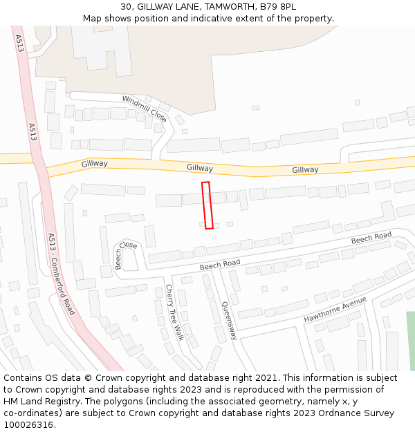 30, GILLWAY LANE, TAMWORTH, B79 8PL: Location map and indicative extent of plot