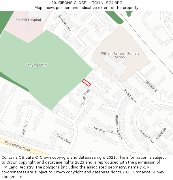 30, GIRONS CLOSE, HITCHIN, SG4 9PG: Location map and indicative extent of plot