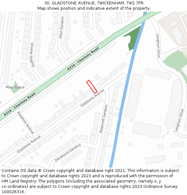 30, GLADSTONE AVENUE, TWICKENHAM, TW2 7PR: Location map and indicative extent of plot