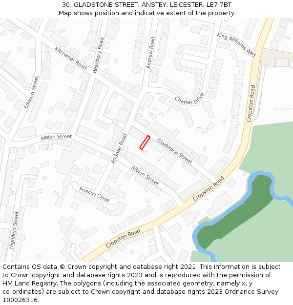30, GLADSTONE STREET, ANSTEY, LEICESTER, LE7 7BT: Location map and indicative extent of plot