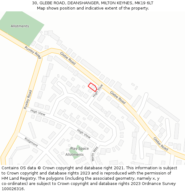 30, GLEBE ROAD, DEANSHANGER, MILTON KEYNES, MK19 6LT: Location map and indicative extent of plot