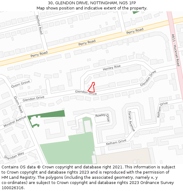 30, GLENDON DRIVE, NOTTINGHAM, NG5 1FP: Location map and indicative extent of plot