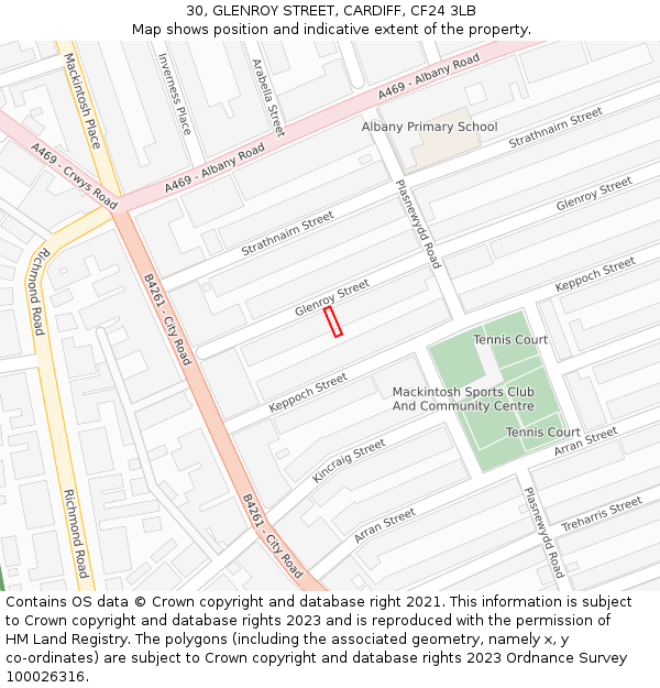 30, GLENROY STREET, CARDIFF, CF24 3LB: Location map and indicative extent of plot