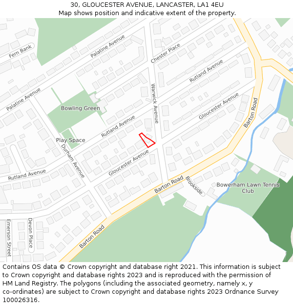 30, GLOUCESTER AVENUE, LANCASTER, LA1 4EU: Location map and indicative extent of plot