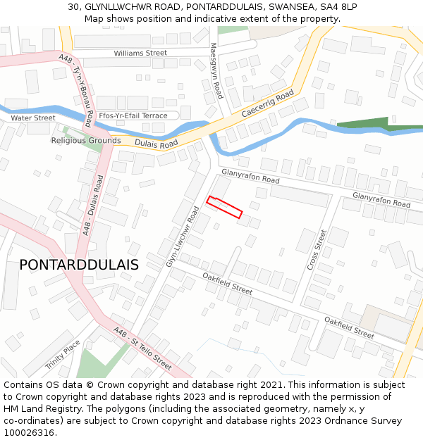 30, GLYNLLWCHWR ROAD, PONTARDDULAIS, SWANSEA, SA4 8LP: Location map and indicative extent of plot